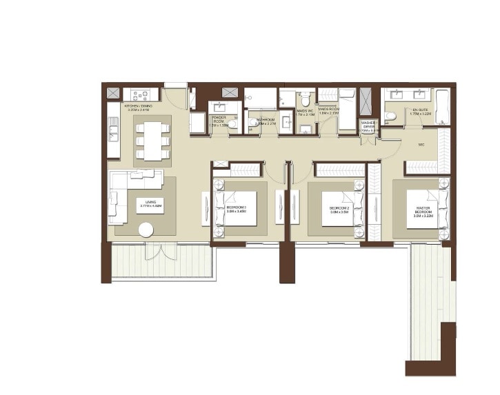 3 Beds 1932 Sq. Ft. Apartment