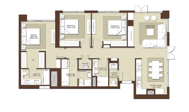 3 Beds 2543 Sq. Ft. Apartment