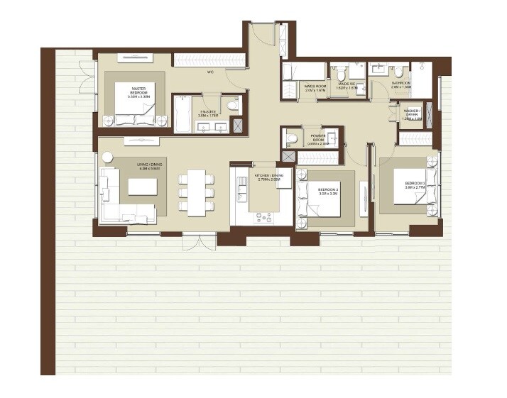 3 Beds 3274 Sq. Ft. Apartment