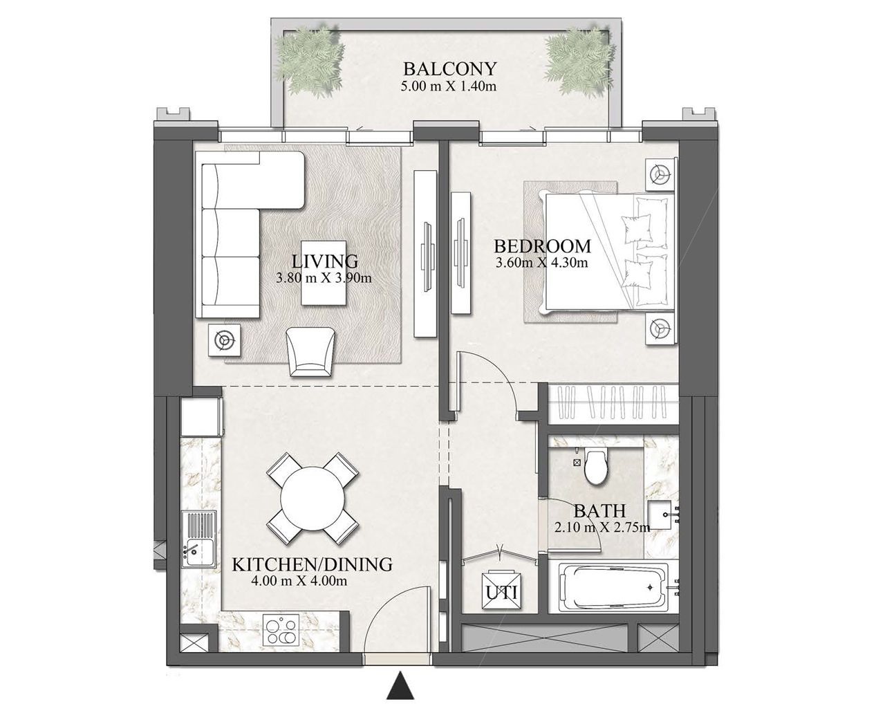 Emaar Beachgate 1 Bed Layout