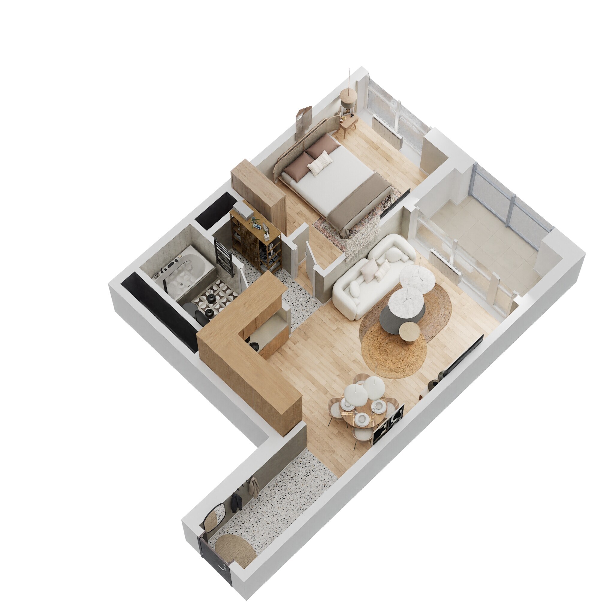 1 Bed 728 Sq. Ft. Apartment