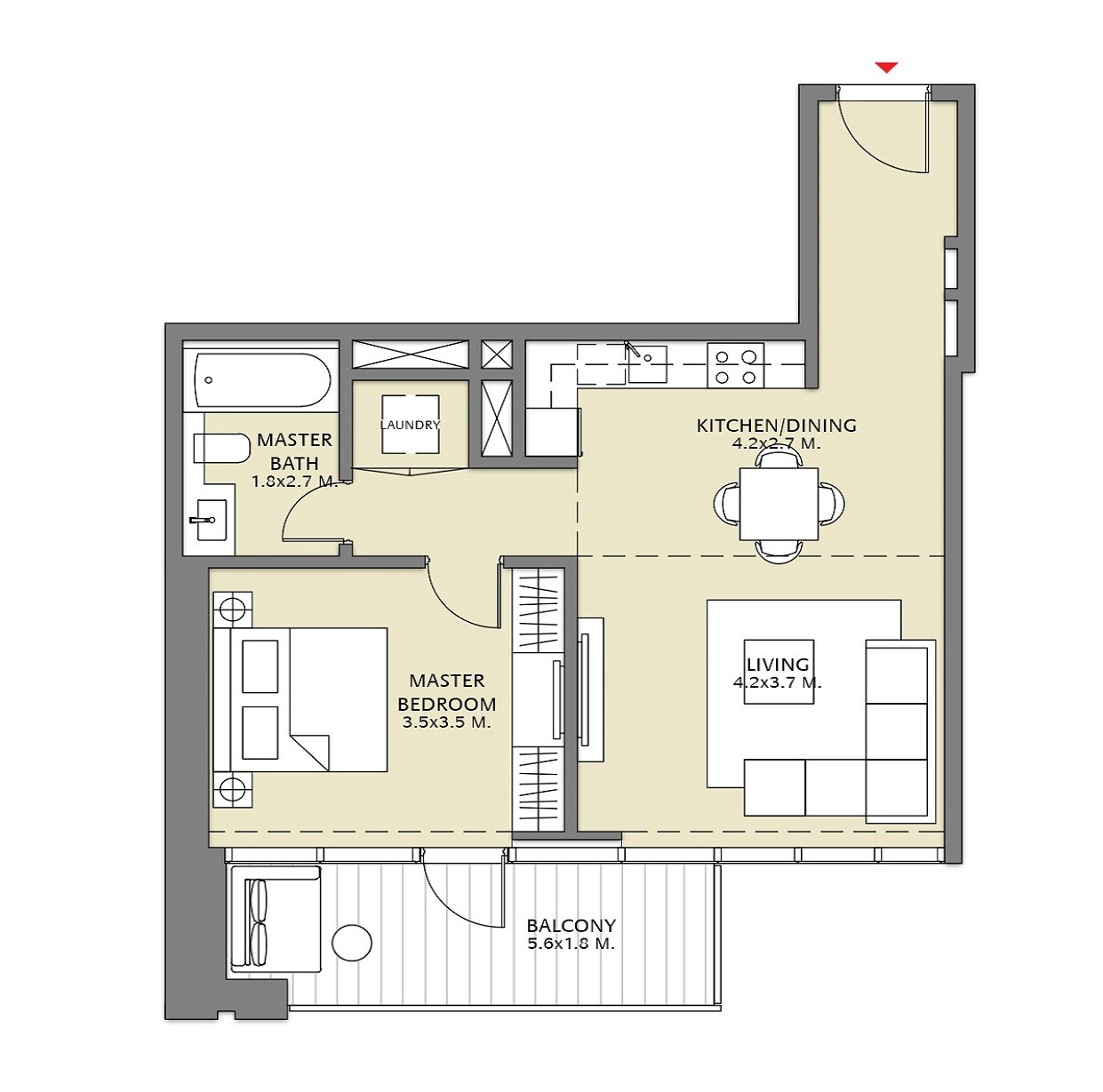 1 Bed 806 Sq. Ft. Apartment