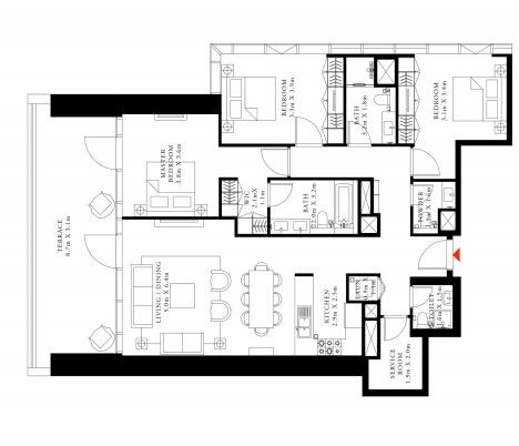 3 Beds 1784 Sq. Ft. Apartment
