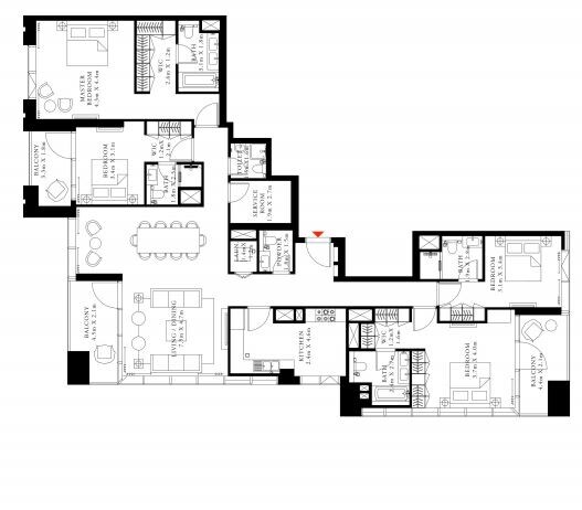 4 Beds 2510 Sq. Ft. Apartment