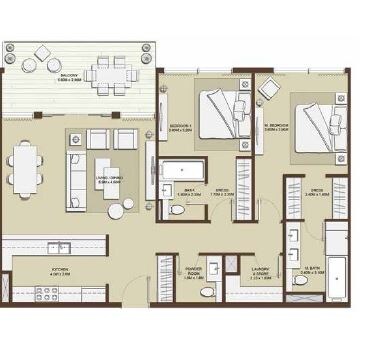 2 Beds 1667 Sq. Ft. Apartment
