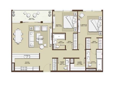 2 Beds 1297 Sq. Ft. Apartment