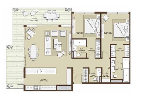 2 Beds 1341 Sq. Ft. Apartment