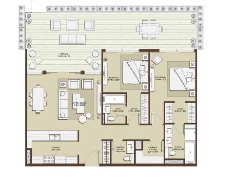 2 Beds 1895 Sq. Ft. Apartment