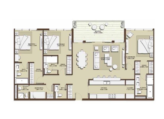 3 Beds 1903 Sq. Ft. Apartment