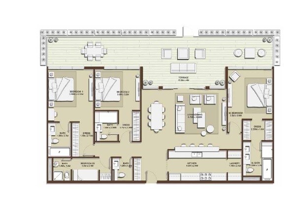 3 Beds 2207 Sq. Ft. Apartment