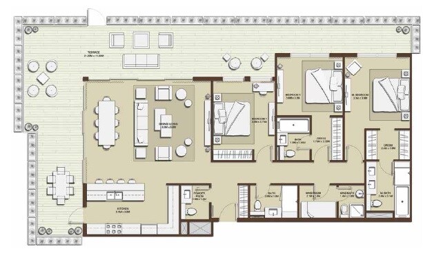 3 Beds 3414 Sq. Ft. Apartment