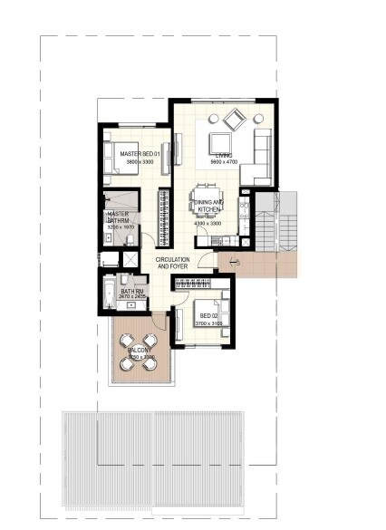 2 Beds 1214 Sq. Ft. Townhouse