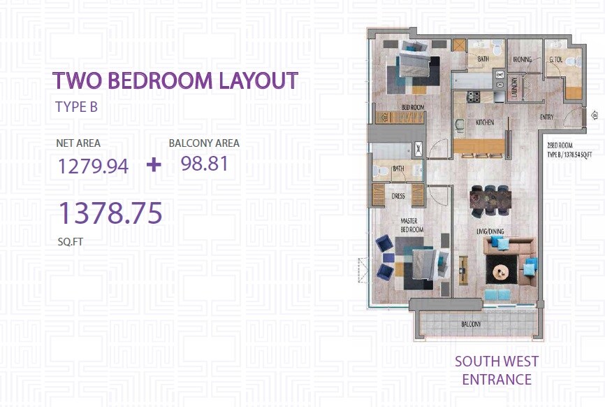 2 Beds 1379 Sq. Ft. Apartment