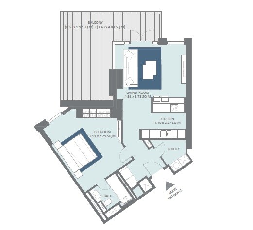 1 Bed 1120 Sq. Ft. Apartment