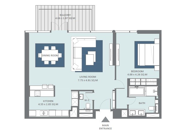 1 Bed 1128 Sq. Ft. Apartment