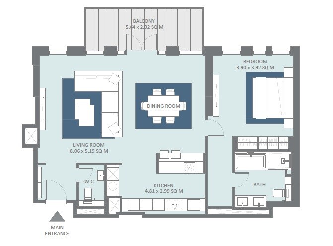 1 Bed 1155 Sq. Ft. Apartment