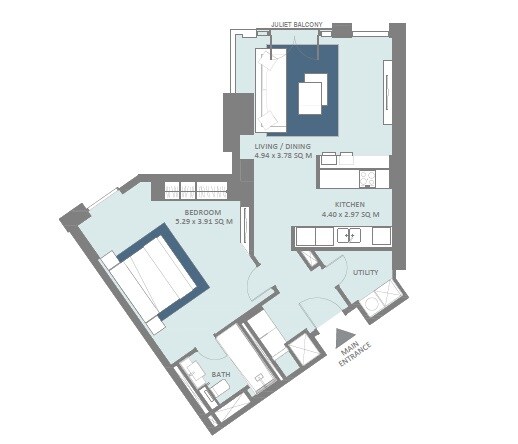 1 Bed 815 Sq. Ft. Apartment