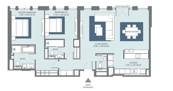 2 Beds 1336 Sq. Ft. Apartment