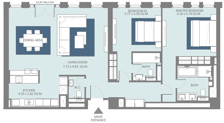 2 Beds 1358 Sq. Ft. Apartment