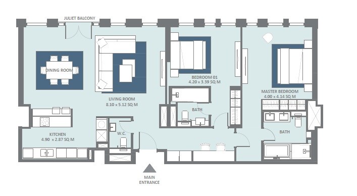 2 Beds 1376 Sq. Ft. Apartment