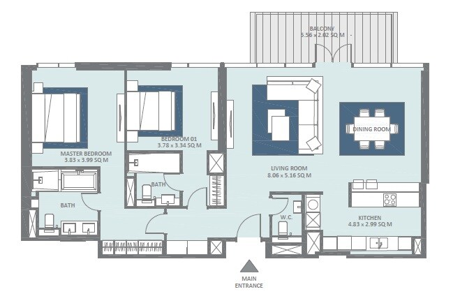 2 Beds 1459 Sq. Ft. Apartment