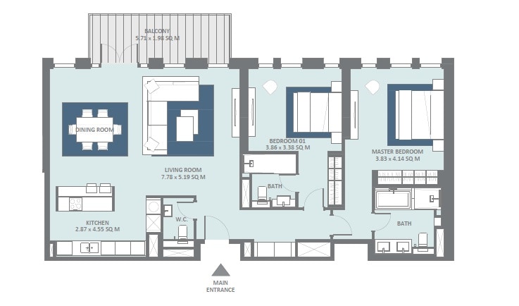 2 Beds 1488 Sq. Ft. Apartment