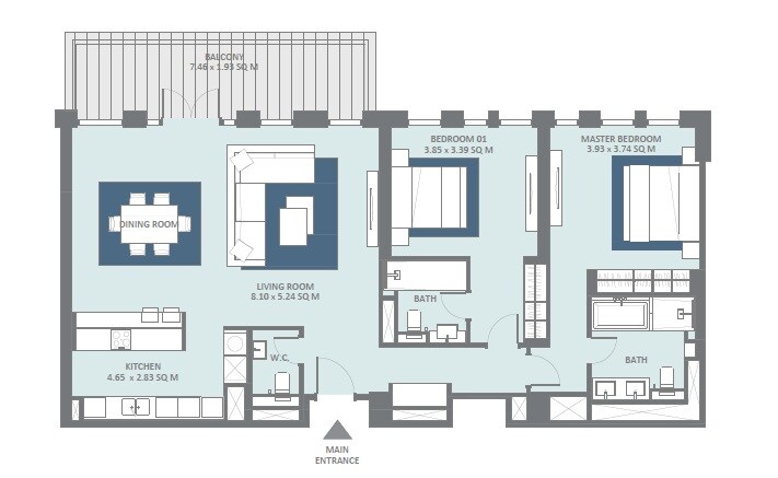 2 Beds 1522 Sq. Ft. Apartment