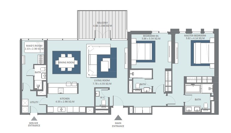 2 Beds 1601 Sq. Ft. Apartment