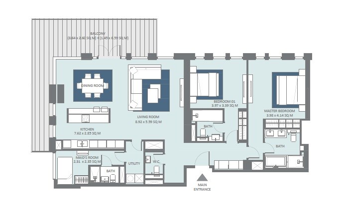 2 Beds 1845 Sq. Ft. Apartment