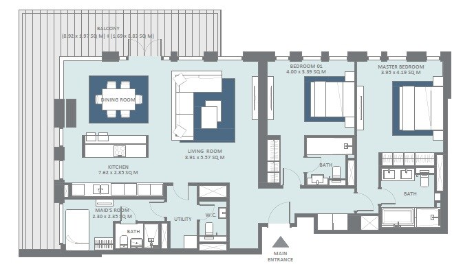 2 Beds 1918 Sq. Ft. Apartment