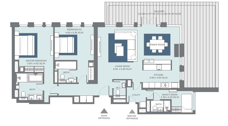 2 Beds 1955 Sq. Ft. Apartment