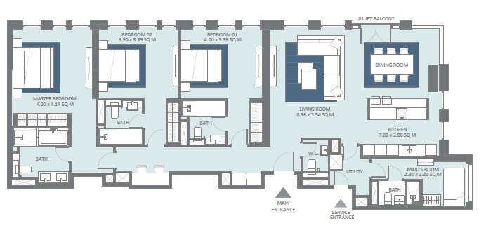 3 Beds 1821 Sq. Ft. Apartment