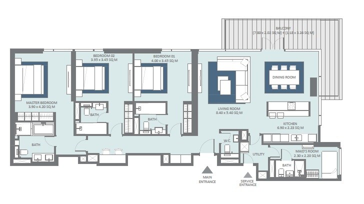 3 Beds 2034 Sq. Ft. Apartment