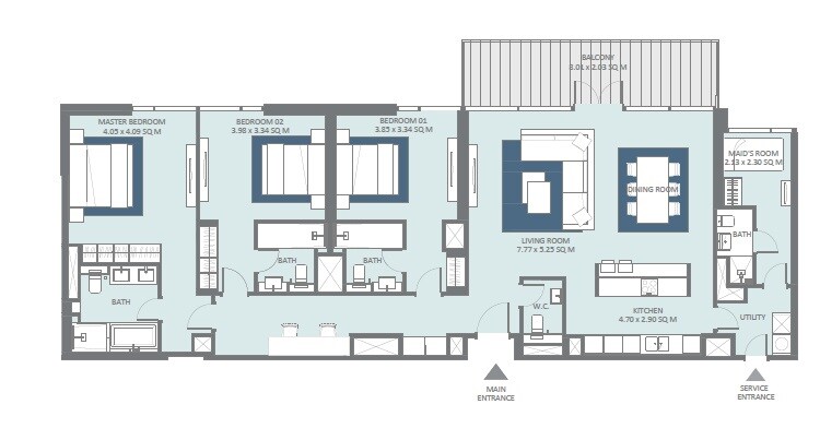 3 Beds 2045 Sq. Ft. Apartment