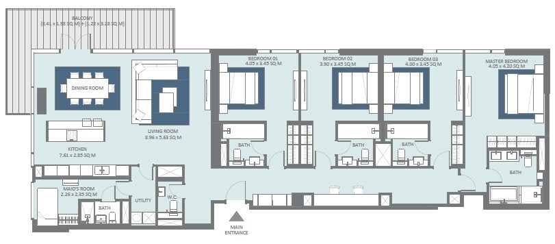 4 Beds 2473 Sq. Ft. Apartment