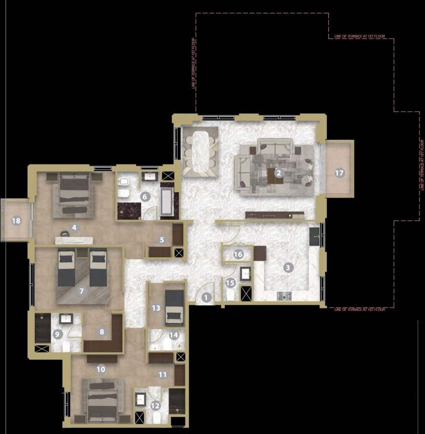 3 Beds 2286 Sq. Ft. Penthouse
