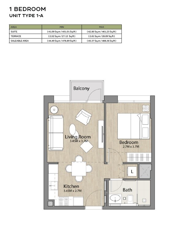 1 Bed 488 Sq. Ft. Apartment