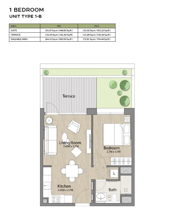 1 Bed 794 Sq. Ft. Apartment