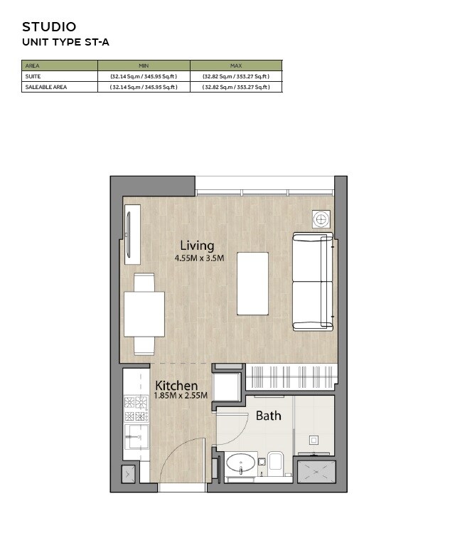 353 Sq. Ft. Studio
