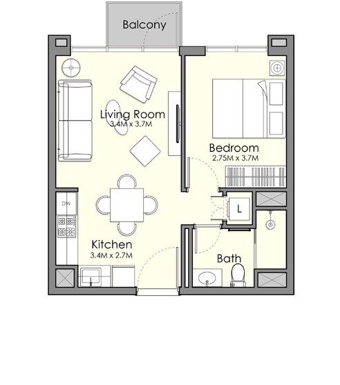 1 Bed 477 Sq. Ft. Apartment