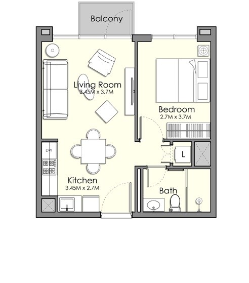 1 Bed 484 Sq. Ft. Apartment