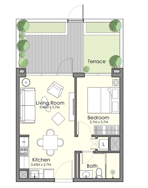 1 Bed 680 Sq. Ft. Apartment
