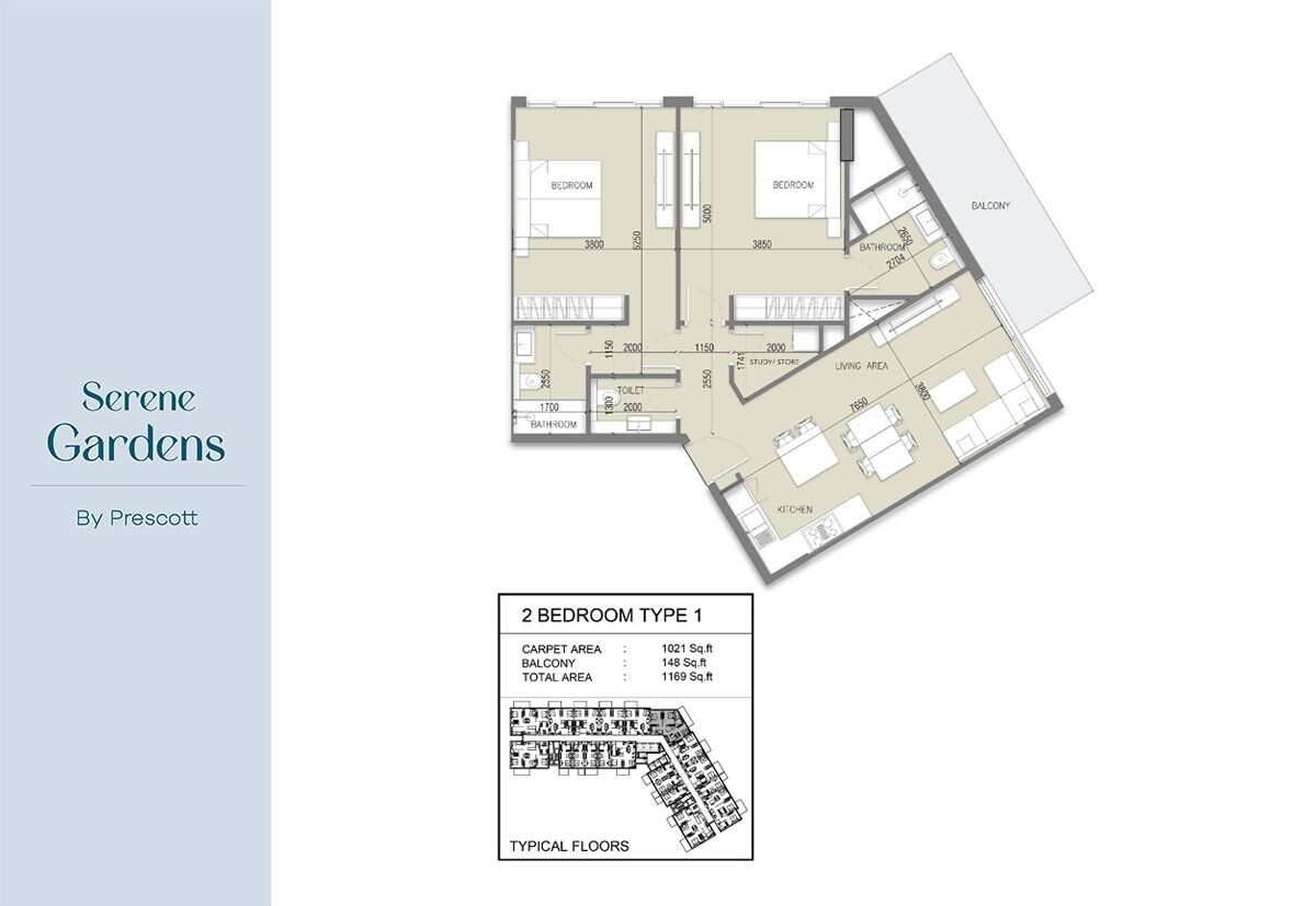 2 Beds 1169 Sq. Ft. Apartment