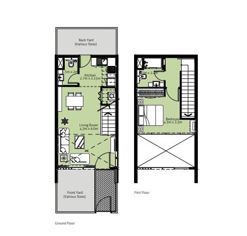 1 Bed 964 Sq. Ft. Townhouse