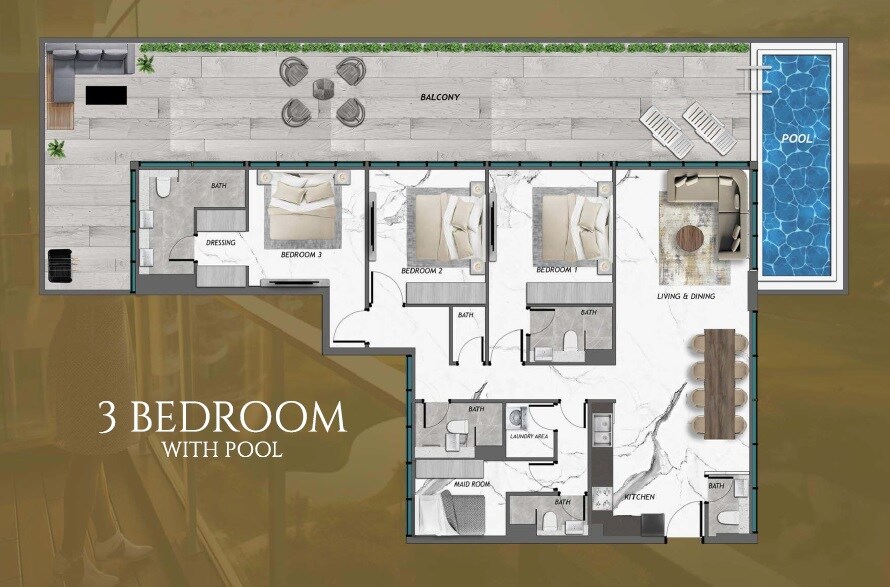 3 Beds 2728 Sq. Ft. Apartment