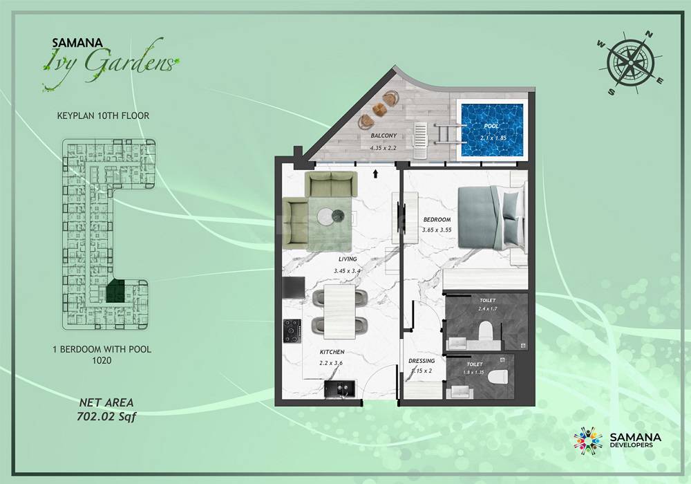 1 Bed 702 Sq. Ft. Apartment