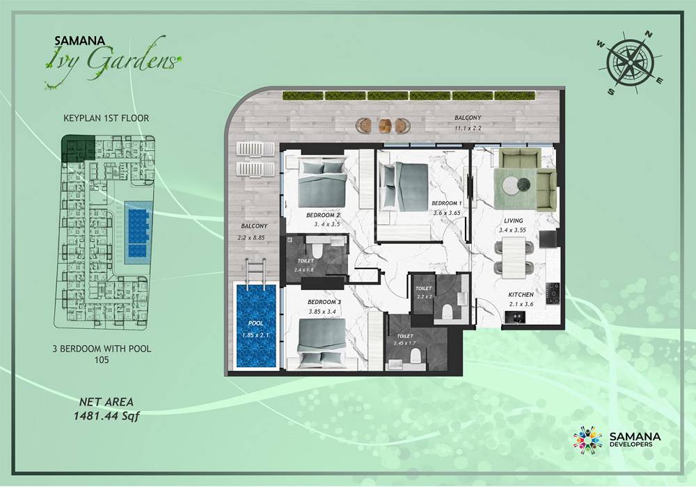 2 Beds 1481 Sq. Ft. Apartment