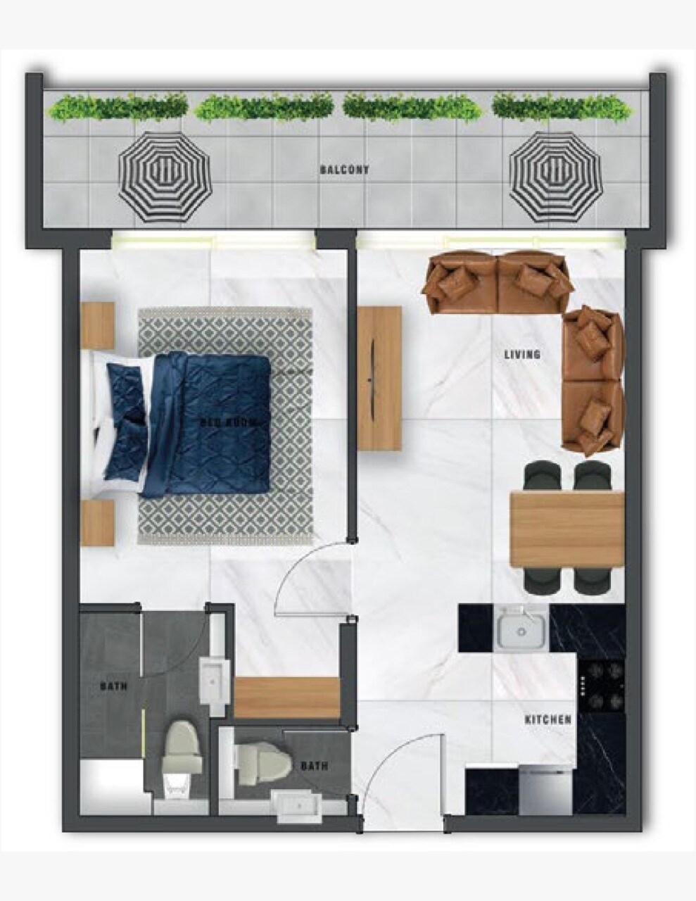 1 Bed 744 Sq. Ft. Apartment