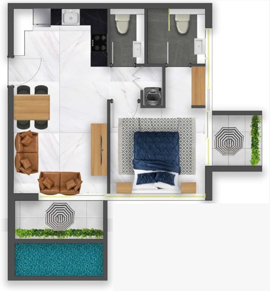 1 Bed 853 Sq. Ft. Apartment