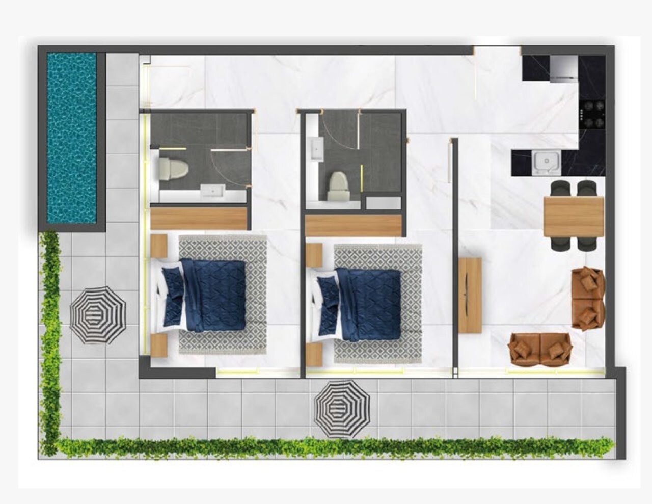 2 Beds 1250 Sq. Ft. Apartment